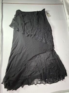 Chiffon Maxi Skirt with Beaded Appliqué - Black